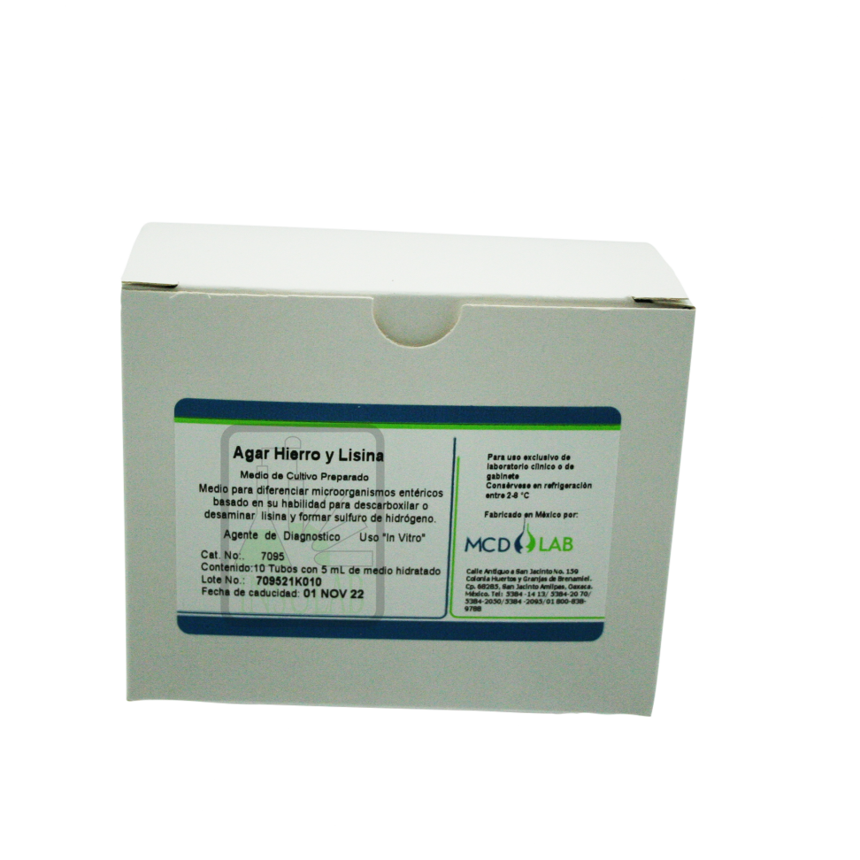 Agar de Hierro y Lisina Caja/10 Tubos MCD LAB | Insulab